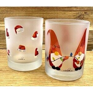 Culver LTD Frosted Christmas Gnome Rocks Glasses Holiday Santa Hat Set